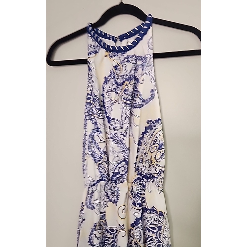 Blue/White Maxi Dress Women Small Mediterranean Greek Inspired Paisley 90's - Picture 2 of 9
